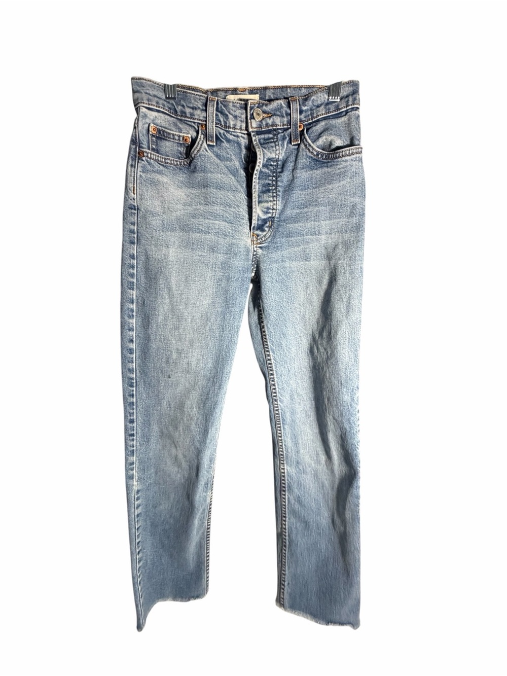 COMUNE Button Fly Light Blue Raw Hem Straight-Leg Jeans Sz 26